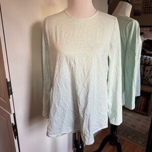 Pure Jill Pima Stretch Cotton Shirttail Tee Seafoam Green Blue Long Sleeve M